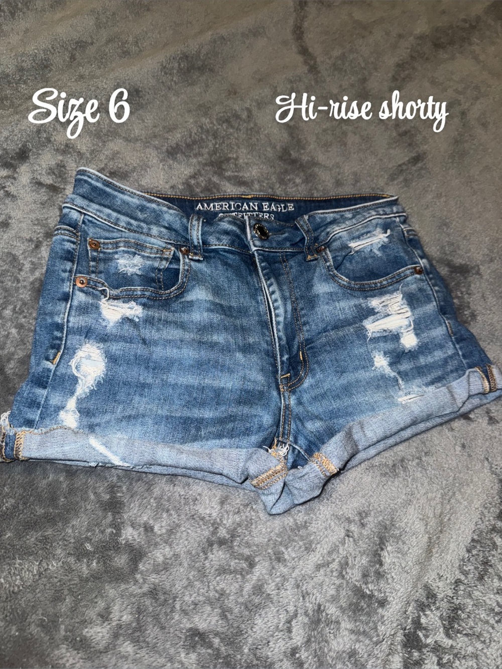 American Eagle Outfitters Distressed Rolled Cuff Jean Shorts - Blue